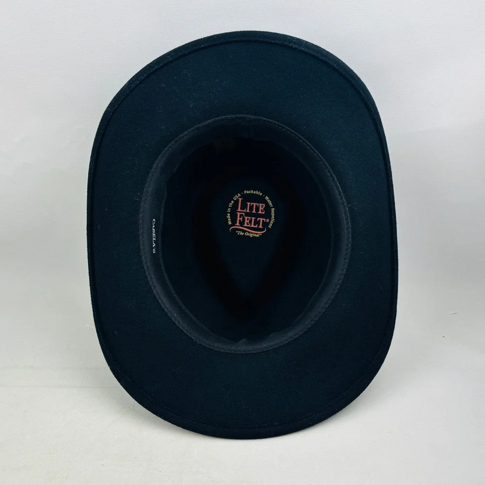 Cabela's Original Lite Felt Hat Mens L Black Wool Packable Water Repellent USA
